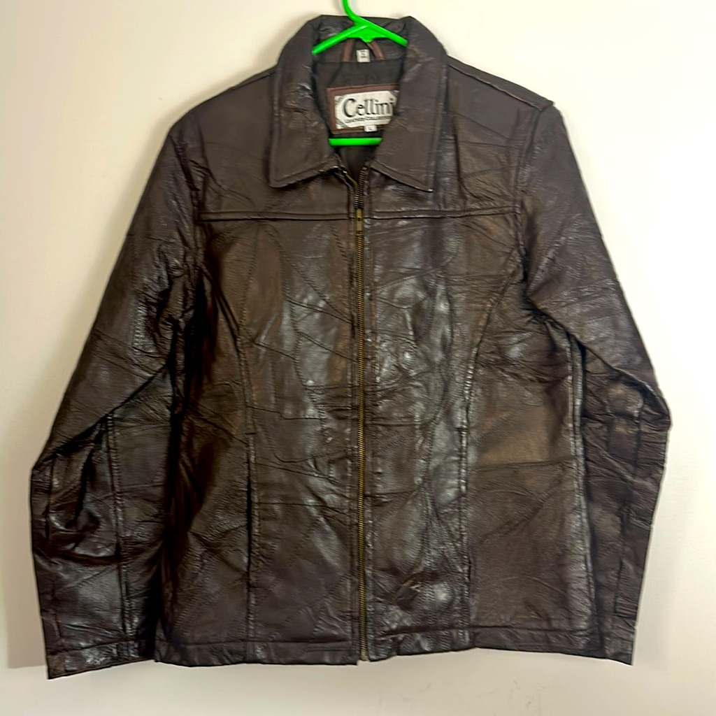 Cellini Brown Patchwork Stiched Leather Jacket Size Large Cellini Brown Patchwork Stiched Leather Jacket Size Large